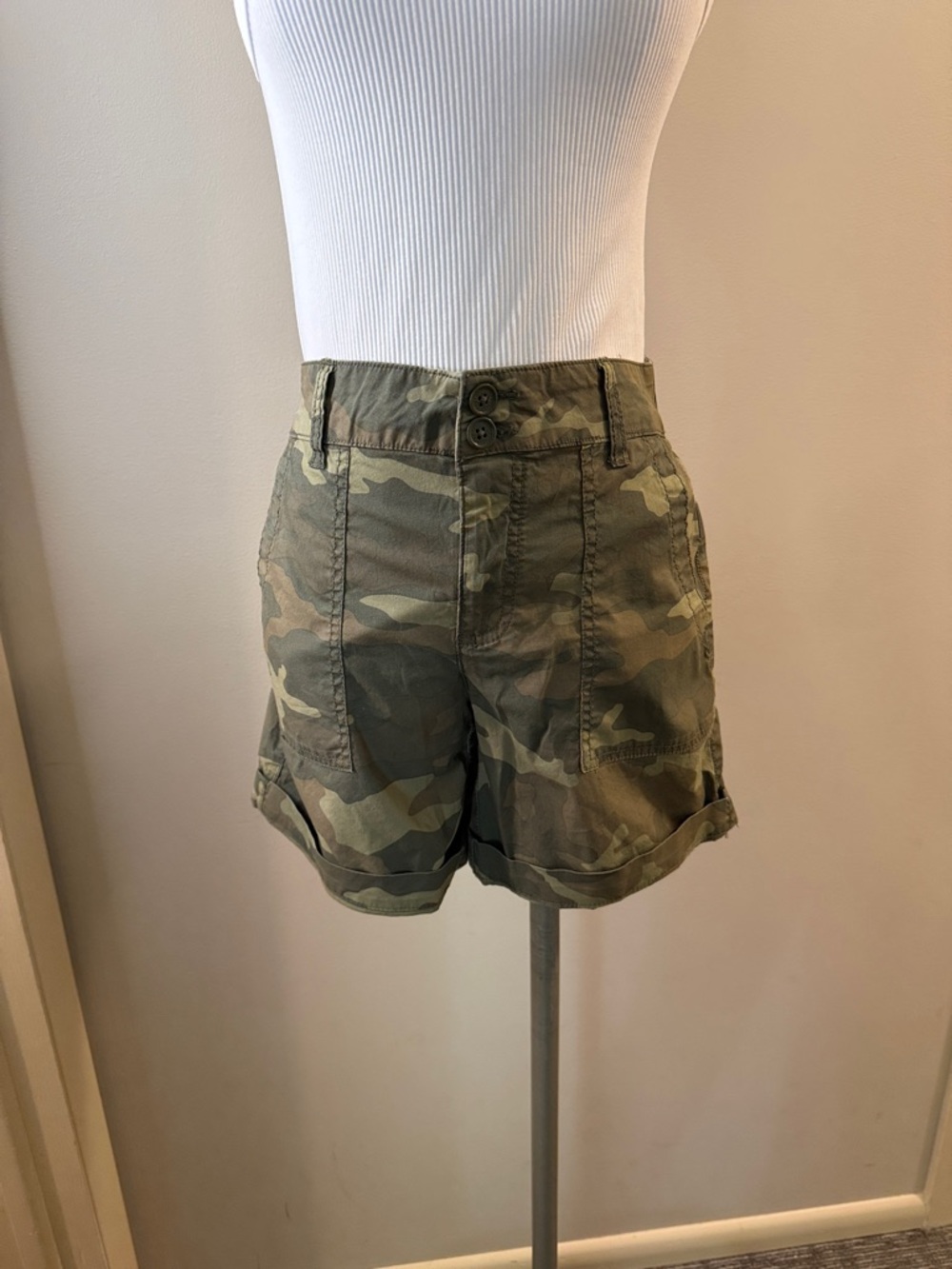 Sanctuary Camo Cargo Shorts in Olive and Khaki